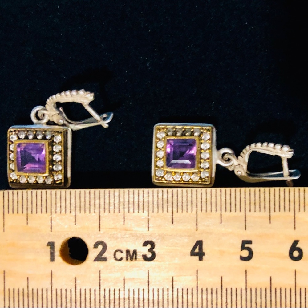 💎 925 Diamond & Amethyst Earrings - Picture 8 of 8